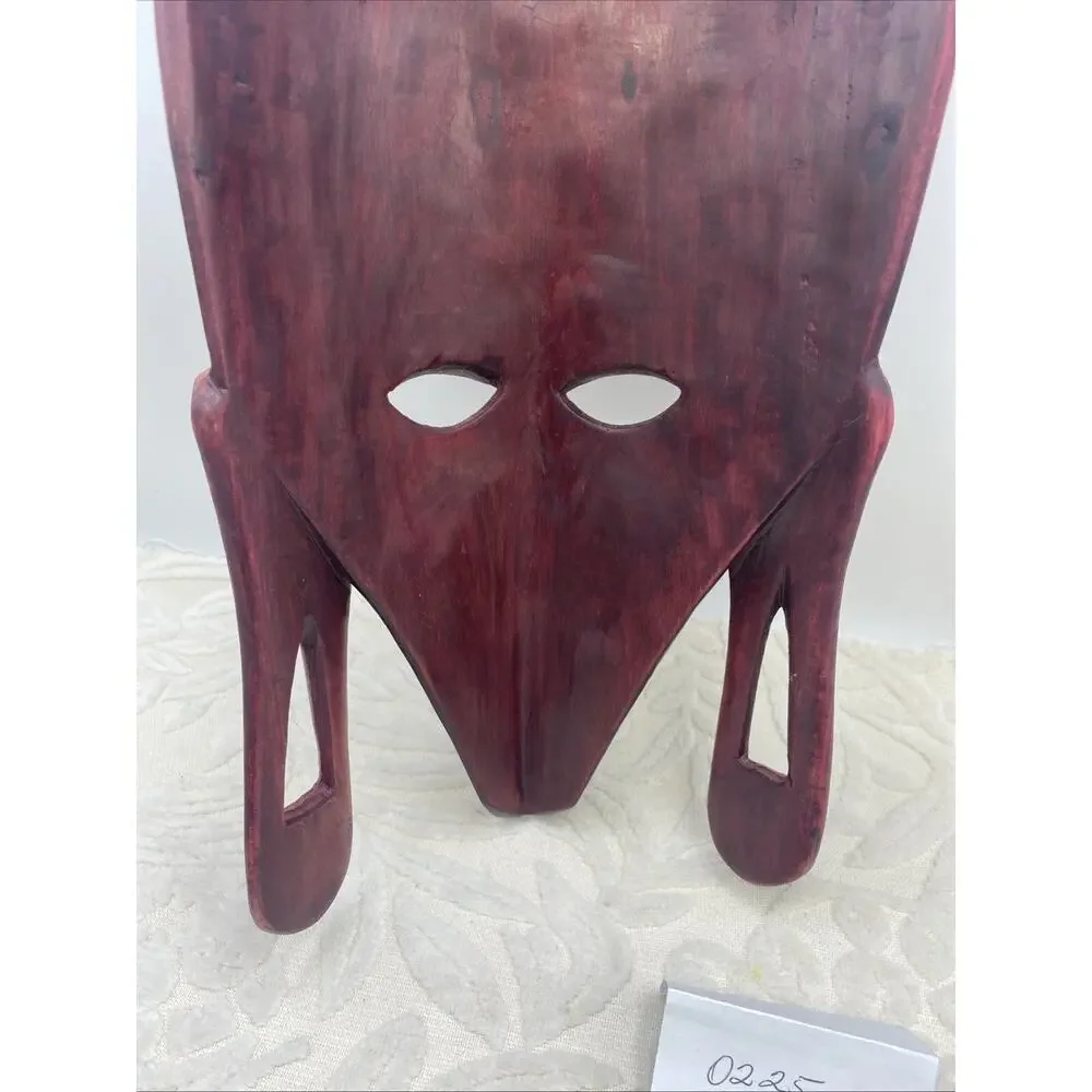 Vintage African WOOD MASK Tribal Art-long ears-wall hanging-hand carved 14”